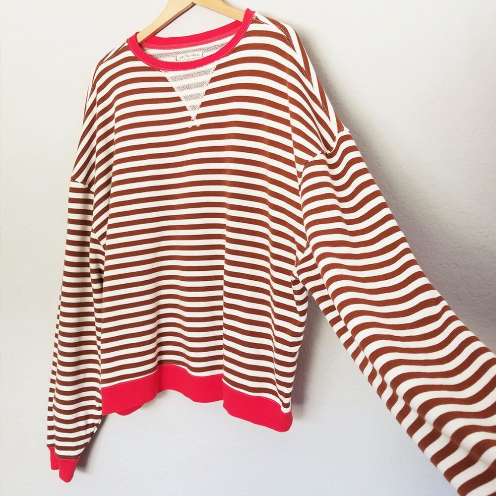 Free People We The Free Classic Striped Oversized Crewneck S Coffee Combo $98 - Picture 9 of 16